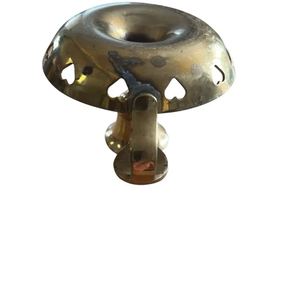 Brass Candlestick Holder Chamber Light Heart Cutouts Small Vintage Unpolished